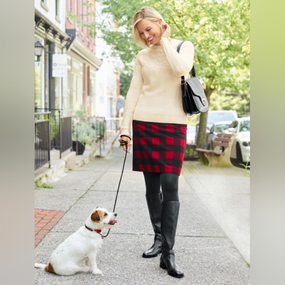 New! Talbots Buffalo Plaid Wool Skirt Red Black Classic Academia Size 16 NWT